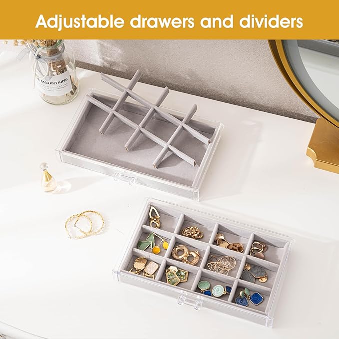 ProCase Earring Holder Organizer Jewelry Box with 8 Drawers, Acrylic Clear Earring Case with Adjustable Velvet Trays for Wome