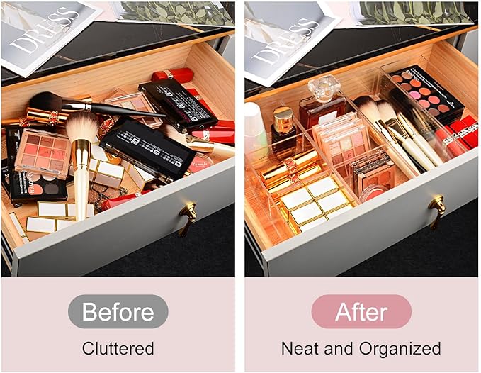 JessLab Acrylic Organizer, 2PK Cube Sections Makeup Organizer for Drawer, Makeup Organizer for Vanity, Countertop, Bathroom, 