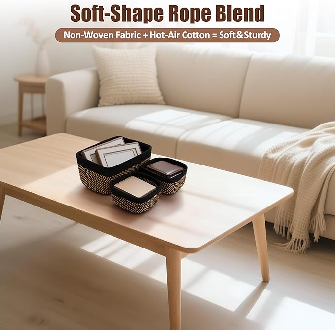 5-Pack Small Woven Rope Storage Baskets – 2 Sizes Organizer Bins for Closet, Shelf, Bookshelf, Nursery, Changing Table, Fabri