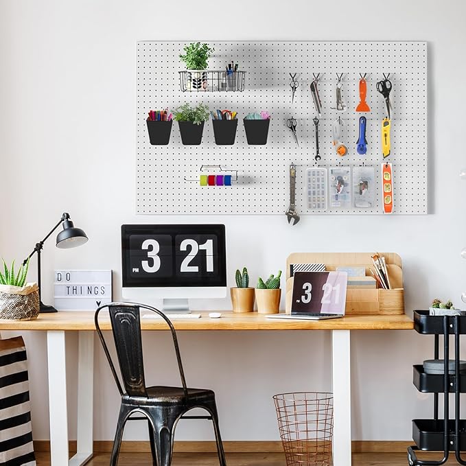 G.CORE Peg Board Organizer 21 Pack, Pegboard Accessories with Baskets Cups Hooks - 1/8" & 1/4" Peg Board Wall Tool Organizers