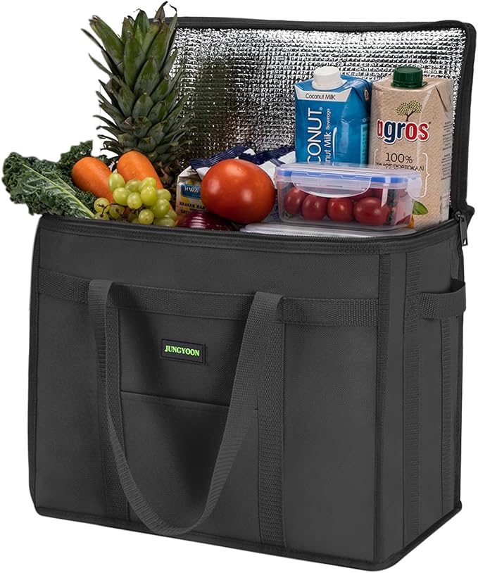 JUNGYOON Heavy-Duty Insulated Grocery Bags & Insulated Bag – Collapsible Cooler Bag with Zippered Top