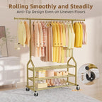 EAGMAK Heavy Duty Clothes Rack Load 688 LBS, Rolling Clothing Rack With 3 Shelves, Adjustable Metal Clothes Hanger with Wheel