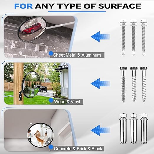 12” Acrylic Convex Mirror Convex Security Corner Mirrors, Adjustable Fixing Bracket with Wide Angle, Indoor Outdoor Curved Safety Mirror for Room Driveway Parking Garage Office