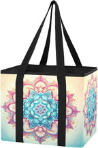 Mandala Reusable Grocery Bags Large Shopping Tote Bag with Reinforced Bottom Board, Water Resistant Foldable Storage Bags for