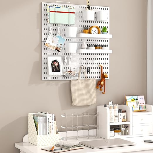 Pegboard Combination Kit, 4 Peg Boards White Pegboard for Walls, Office Wall Organizer, Gaming Room Wall, Nursery Storage, 22