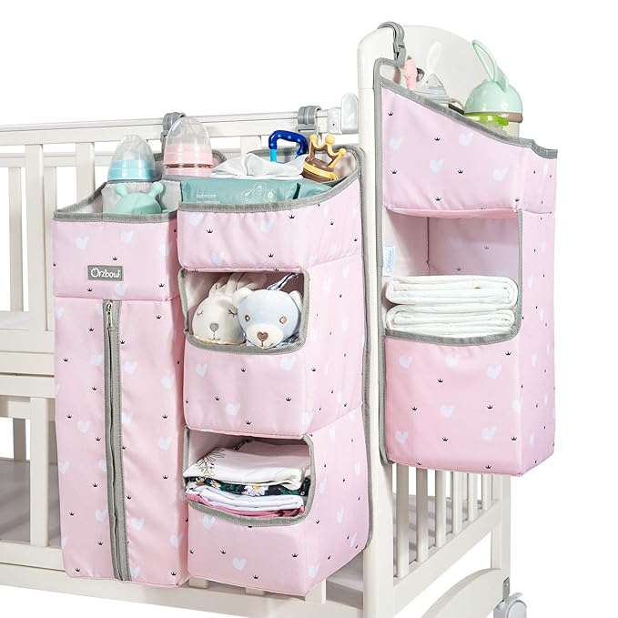Orzbow 3-in-1 Hanging Diaper Caddy Organizer for Changing Table, Nursery Organization and Diaper Stacker for Crib Wall, Remov