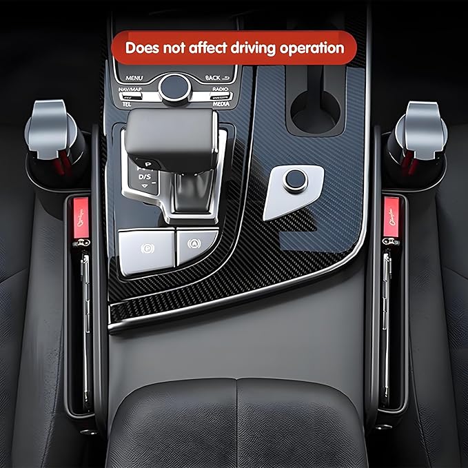 Car Seat Gap Filler Organizer, Universal Premium Leather Seat Organizer with Cup Holder, Seat Gap Storage Box with Bottle Holder, Car Gap Bag Front Center Console Seat (Driver+Passenger 2 Pack)