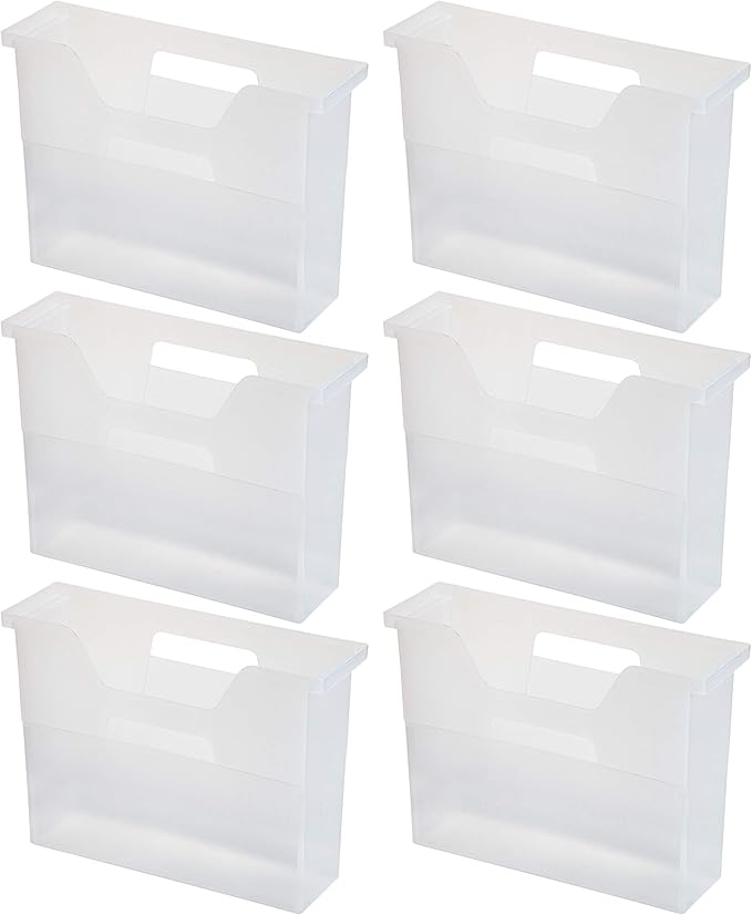 IRIS USA Small Portable Desktop File Box with Open Lid, 6 Pack, Side Handles, Hanging File Folders, Tabs & Inserts, Letter Si
