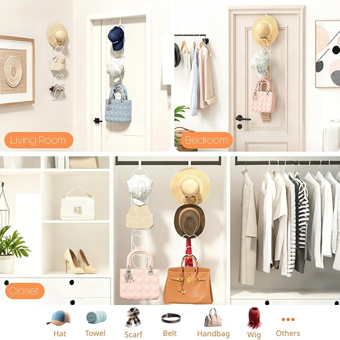 LINFIDITE 10 Pack Hat Rack Hanging Baseball Caps Display Storage Rack Hat Organizer Wigs Rack Over Door Wall Mounted Scarves 