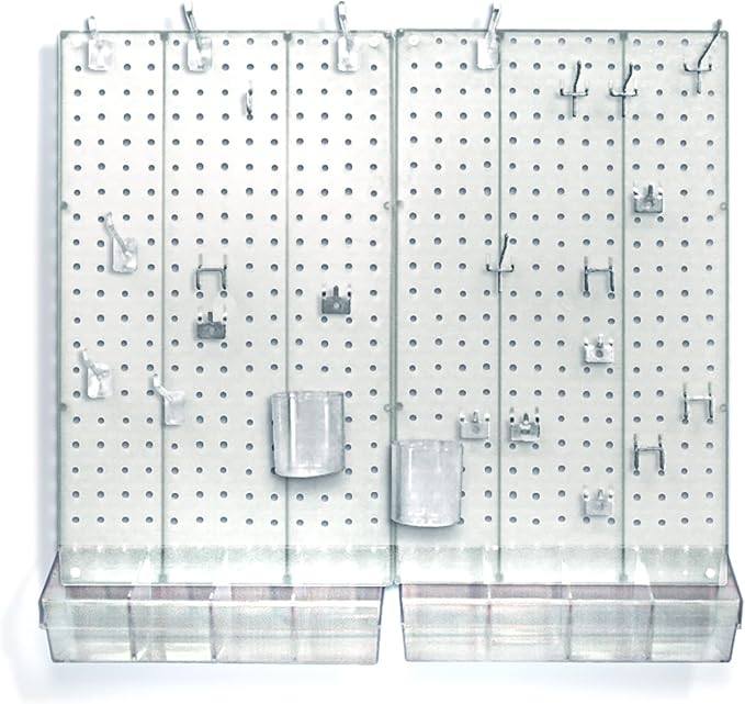 Azar Displays 900945-CLR The DIY Multi-purpose 70-piece Pegboard Wall Organizer Kit with Two Panels and Accessory Assortment,
