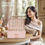 Dajasan Jewelry Box Organizer, 3-Tier Jewelry Storage Organizer with 2 Drawers, Large Jewelry Box for Girls Women, PU Leather
