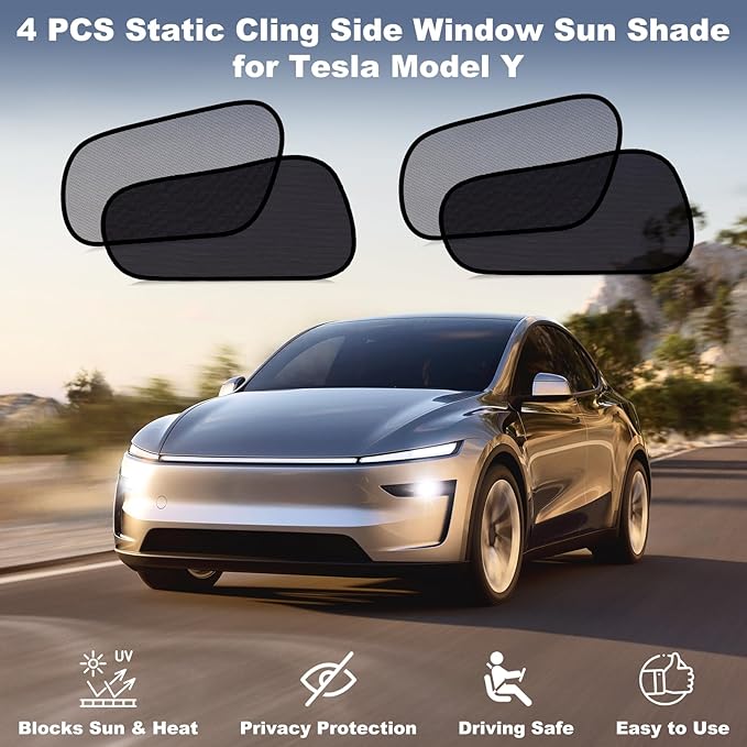 XCBYT Tesla Model Y Car window Shades for Baby | 4 PCS Cling Side Window Sun Shade for Sun Blocker, Heat Insulation | Semi-Transparent Car Privacy Window Covers | Transparent Front Driver Window Shade
