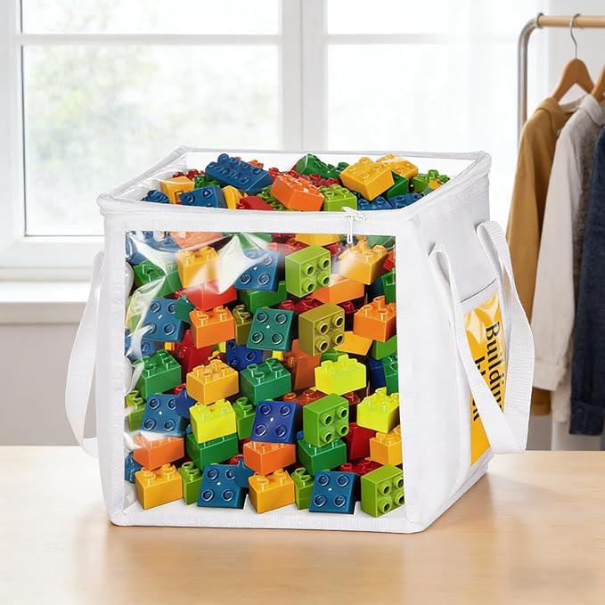 4 Pack Clear Toy Storage Bins with Lids - 12" x 12" Storage Cube Bins, Foldable PVC Boxes with Handles, Storage Organizers fo
