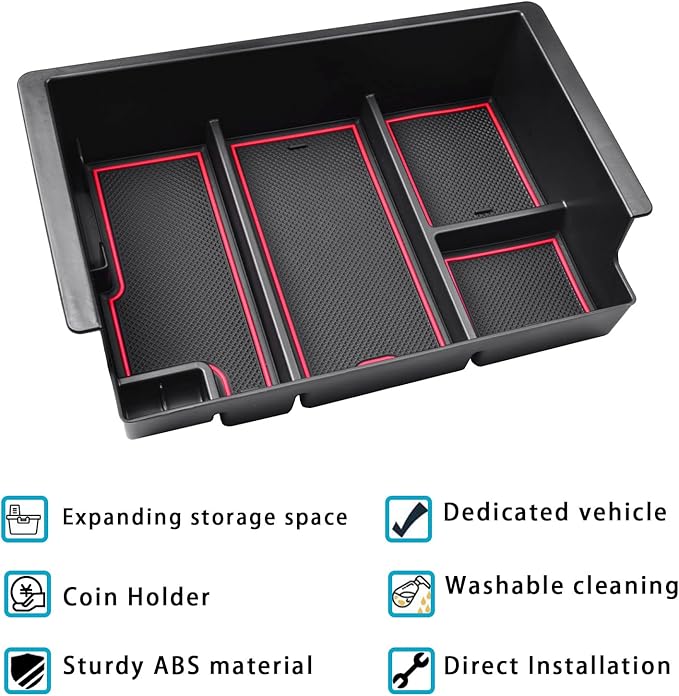 EDBETOS Center Console Organizer Tray Compatible with Chevy Silverado/GMC Sierra Accessories 2014-2018 and Chevy Tahoe Suburban/GMC Yukon 2015-2020 (Full Console w/Bucket Seats ONLY),Red