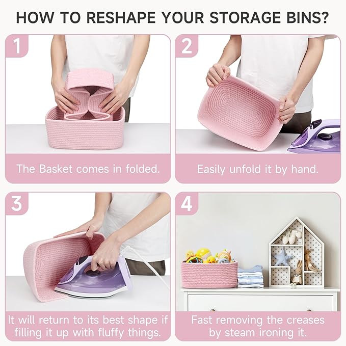 3-Pack Storage Baskets for Organizing | Woven Shelf Toy Basket | Rope Baskets for Gifts Empty | Closet Organizer Bins with Ha