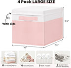 Large Closet Organizer Bins with Lids 4 Pack - 23 QT Collapsible Decorative Storage Boxes with Lids - Clothes Storage Bins wi