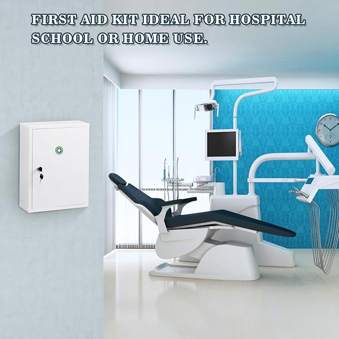 KYODOLED Wall Mount Locking Medicine Cabinet, Large Capacity First Aid Cabinet for Bathroom, Medicine Cabinet with Key, Secur