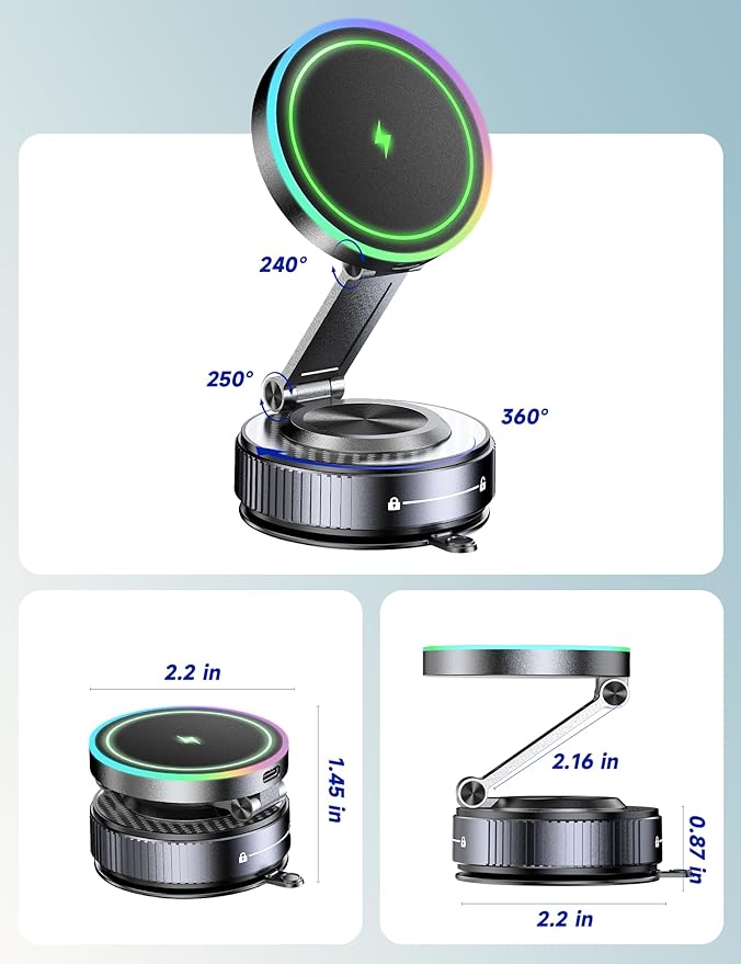 for Magsafe Car Mount Charger, 15W Faster Charging Wireless Car Charger [105+LBS Suction & 3800gf Magnetic] 360° Adjustable, Magnetic Phone Holders for Your Car for iPhone & Android