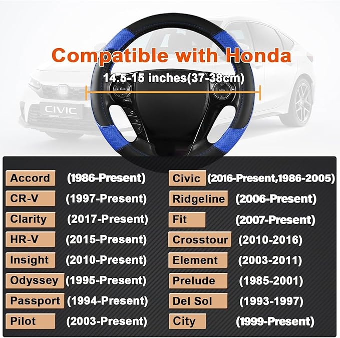 GIANT PANDA Microfiber Leather Steering Wheel Cover for Honda Accord,Civic,CR-V,HR-V,Pilot(Diamond-Pattern-Black+Blue-Standar