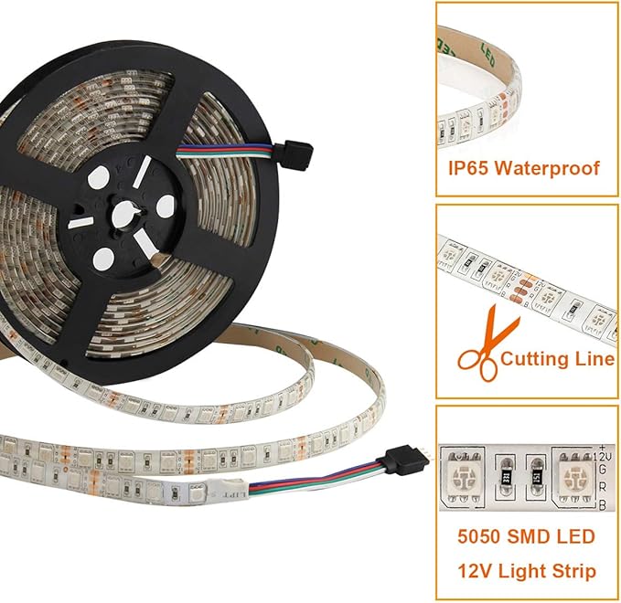 SUPERNIGHT LED Strip Lights 16.4FT SMD 5050 Waterproof 300LEDs RGB Flexible LED Light Strip Rope + 44Key IR Remote Controller for Bedroom TV Backlight Christmas Valentines(Not Include Power Adapter)