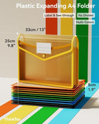 ThinkTex Plastic Expanding File Folder, Transparent Envelopes with Snap Closure, No Dividers, Large Capacity, Assorted Colors