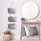 TeoKJ Over the Door Hanging Basket, 3-Tier Woven Cotton Wall-Mounted Storage Organizer Bag Decorative Hanging Nursery Baskets