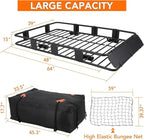 Towallmark 64"x39" Universal Roof Rack Basket with Cargo Bag, Adjustable Steel Roof Cargo Basket up to 200 lbs Capacity, Car Top Carrier for SUV, Truck, and Vehicle Rooftop Storage