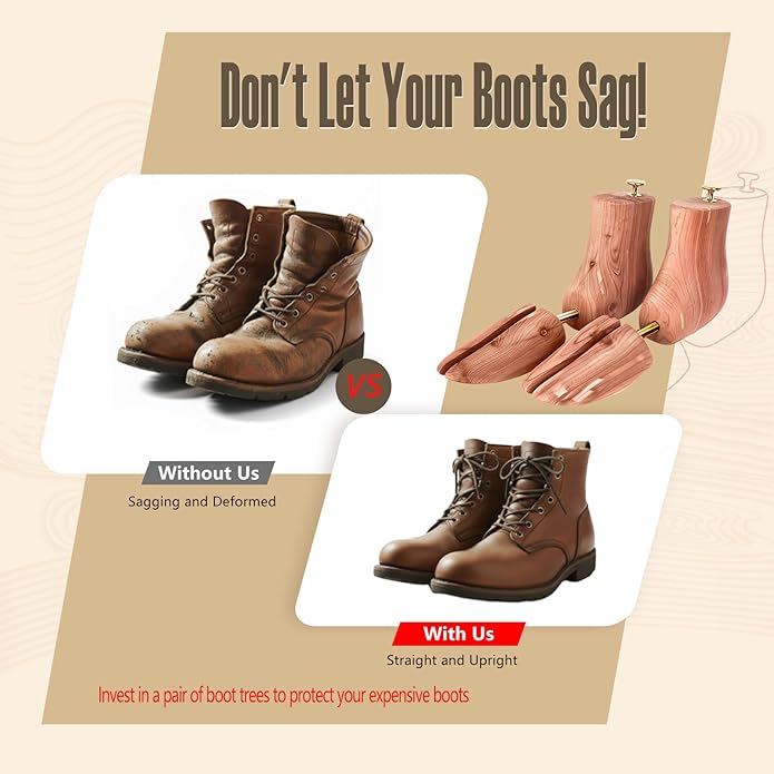 Cedar Boot Trees for Men&Women-Boot Shaper, Natural Aromatic Cedar Wood, Durable Metal Components-Extend Boot Lifespan