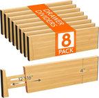 Lifewit 4" High 8 Pack Bamboo Drawer Dividers 31-40cm/12-16 Adjustable Wooden Drawer Organizer for Clothes/Utensils, Expandab