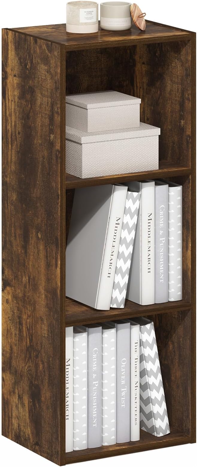 Furinno LUDER Book Shelf, 3-Cube Bookshelf, Bookcase with Open Shelves, 9.3 x 12 x 31.5, Easy Assembly, for Living Room, Bedr