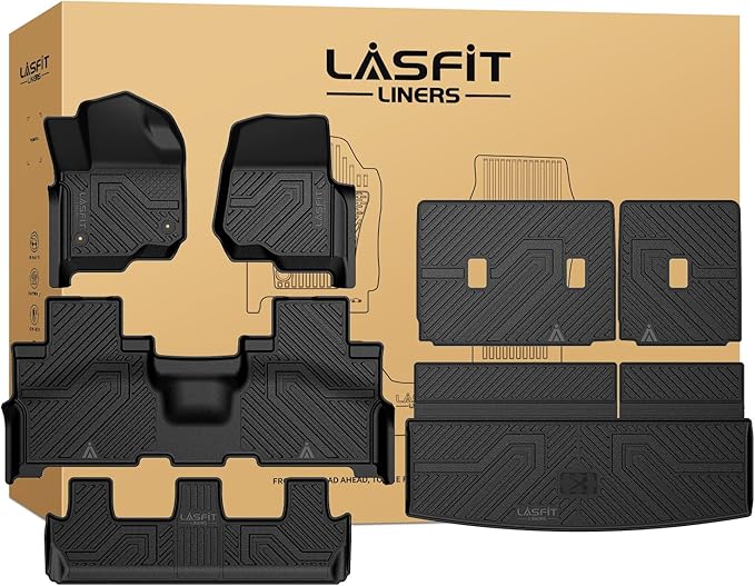 LASFIT Floor Mats for Ford Expedition Standard(Not for Max Models) 2021 2022 2023 2024 8 Seats(Not Fit 7 Seats), All Weather TPE Custom Fit for SUV Car Liners, 1st& 2nd& 3rd& Cargo Liner, Black 5pcs