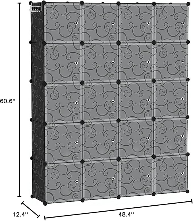 C&AHOME Cube Storage Organizer, 20-Cube Storage Shelving with Doors, Modular Book Shelf, Plastic Shelves Organizing Units, Id