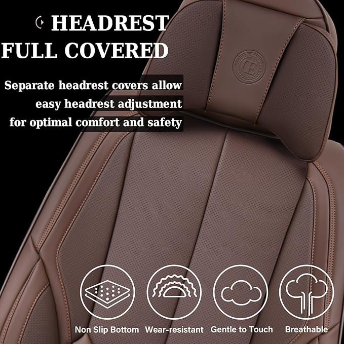 Coverado Front and Back Seat Covers 5 Pieces, Waterproof Nappa Leather Auto Seat Protectors Full Set with Head Pillow, Univer
