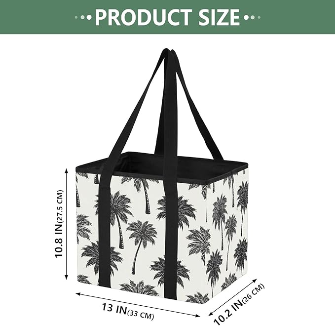 Summer Palm Trees Reusable Grocery Bags Large Shopping Tote Bag with Reinforced Bottom Board, Water Resistant Foldable Storag