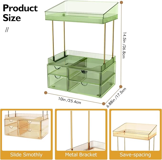 SNSLXH 4 Drawers Makeup Organizer - 4 Tier Makeup Storage, Cosmetics Organiser, Ideal for Cosmetic, 4 Dividers with Drawers f