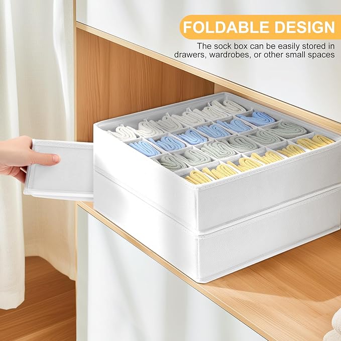 Joyoldelf Sock Drawer Organizer Divider Underwear Organizer 24-cell Fabric Dresser Drawer Organizers Storage Boxes for Socks 