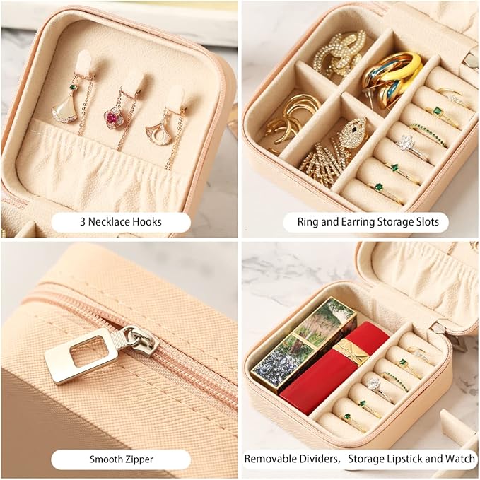 ZPROW Travel Jewelry Case, Mini Portable Jewelry Travel Boxes, Small Jewelry Organizer for Rings, Earrings, Pendants, Watches