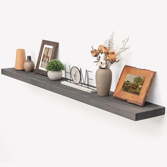 Marsmiles Floating Shelves for Wall - 55 Inch Rustic Grey Wood Floating Shelves Set of 1-55 Inch Wide x 7.7 Inch Deep x 1.6 I