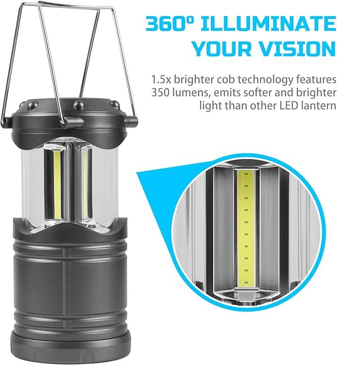 Lichamp LED Camping Lantern, 4 Pack Battery Powered Flashlight for Power Outages, Portable Collapsible Hanging Light Essentia
