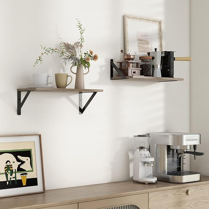 Axeman Floating Shelves for Wall, 16W x 8D Floating Shelves Set of 2, 8 Inch Deep Rustic Grey Wood Wall Mounted Shelves for F