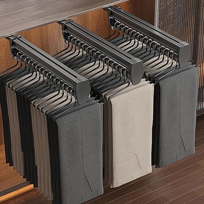 Pull Out Valet Rod for Pants Hangers, Top Mounted Adjustable Sliding Closet Rail, Made of Aluminum Alloy, Smooth Pull-Out, He