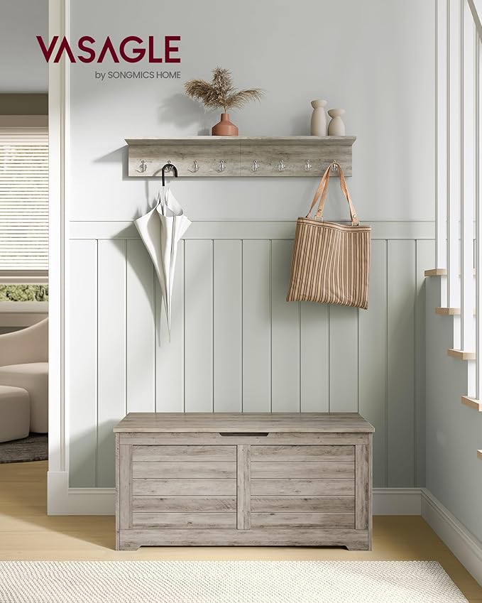 VASAGLE Storage Chest, Storage Bench with 2 Safety Hinges, Farmhouse Style, 15.7 x 39.4 x 18.1 Inches, for Entryway, Bedroom,