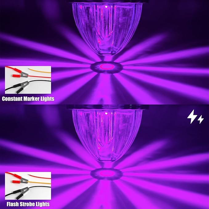 BJZ 2Pcs Purple Watermelon LED Strobe+Constant Marker Lights Dual Function Watermelon-shaped Side Marker Clearance Tail Top Cap Roof Lights for Trailer Truck Semi-trailer Heavy-duty Truck Bus Van
