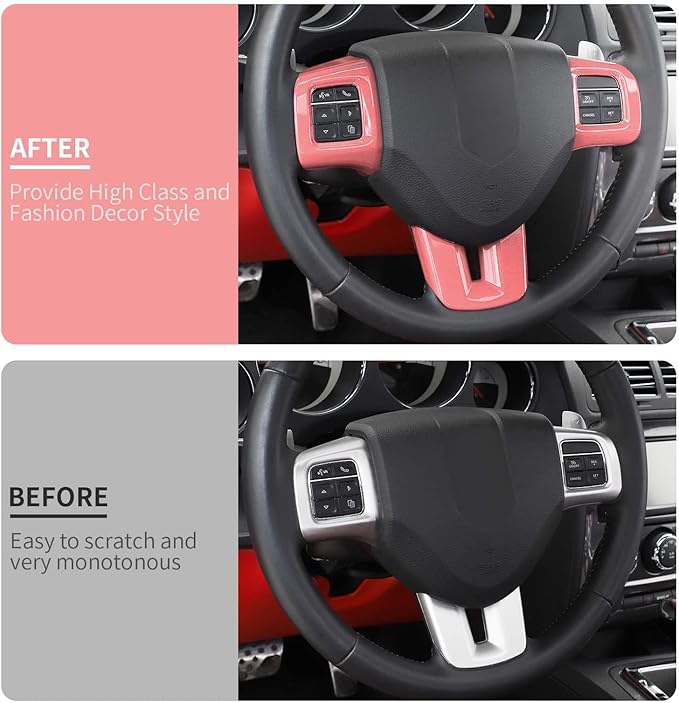 Linskip Steering Wheel Trim Compatible with Dodge Journey 2013-2023 & Challenger/Charger/Durango/Dart 2009-2014, Challenger Steering Wheel Cover, Challenger Interior Accessories 3Pcs(Pink)