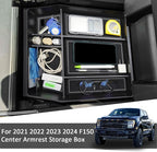 Center Console Organizer Tray for Ford F150 2021 2022 2023 2024 Accessories Interior Secondary Storage Armrest Box Insert Hidden Cubby Drawer (Full Console w/Bucket Seats ONLY) (Gray Trim)