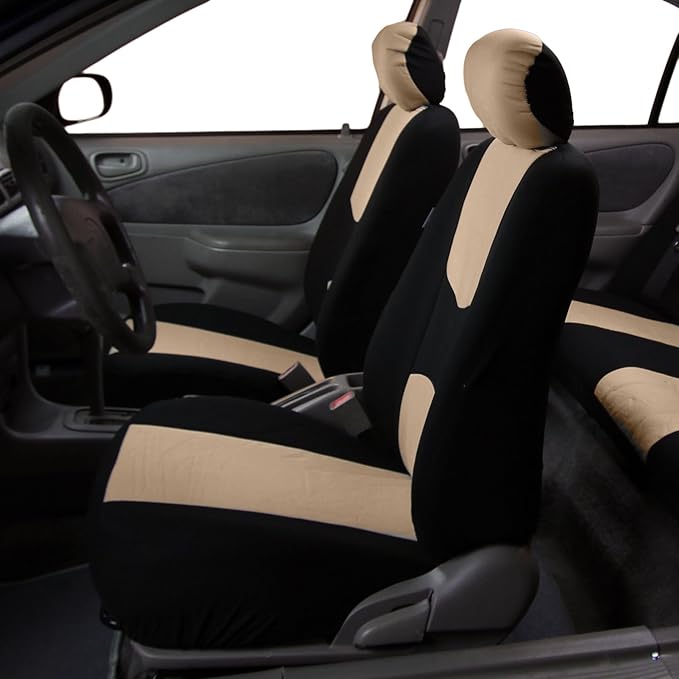 FH Group Flat Cloth Full Set Car Seat Covers Three Row 7 Seater - Universal Fit for Cars, Trucks & SUVs Beige