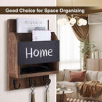Key and Mail Holder for Wall, Key Holder with Chalkboard and Long Storage Box, Key Hanger with 3 Sturdy Hooks for Coat, Dog L