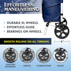 Ultra-Lightweight Blue Foldable Shopping Cart for Groceries Large 42L Capacity Rubber Wheels, Removable Insulated Bag Liner, Durable Aluminum Frame, Multi-Function Personal Hand Truck
