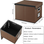 Huolewa File Organizer Box with Lid, Collapsible Leather File Folder Organizer for Office Document Storage, Filing Box with P
