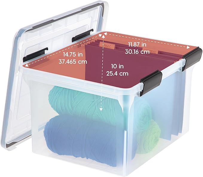 IRIS USA File Box WeatherPro File Organizer Plastic File Box for Letter/Legal File, Water Resistant Document Box, Durable Lid